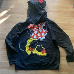 Disney Parks  Minnie Mouse Women’s XXL 2XL Black Hoodie Sweatshirt Long Sleeve
